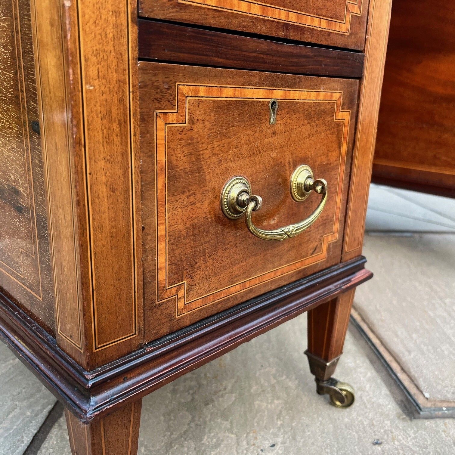 Edwardian Period Mahogany Inlaid Writing Desk photo vintage