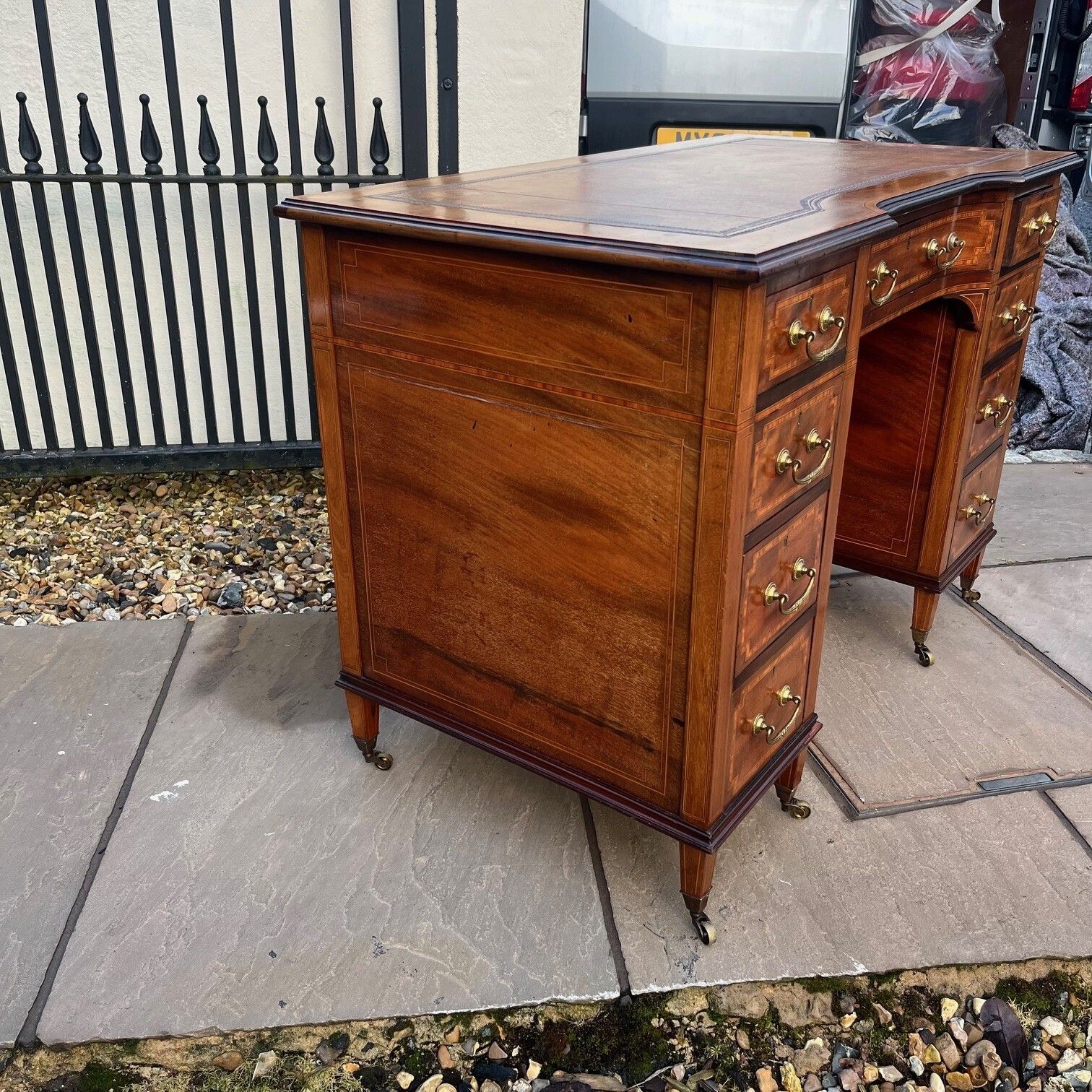 850.0 Edwardian Period Mahogany Inlaid Writing Desk photo