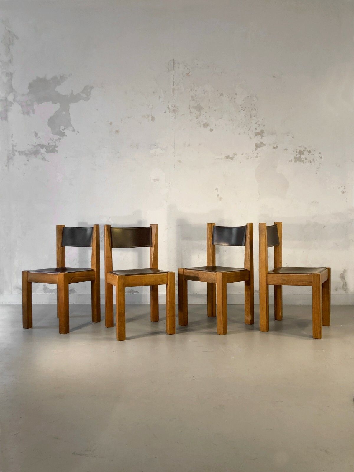 1970 Michel Millleret L'orme 4 Chairs Modernist Elm Chapo Perriand Regain