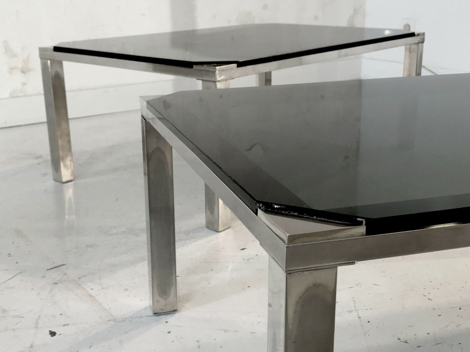 1970 House Jansen 2 Coffee Tables Art Deco Modernist Shabby Chic Silver Metal photo vinterior