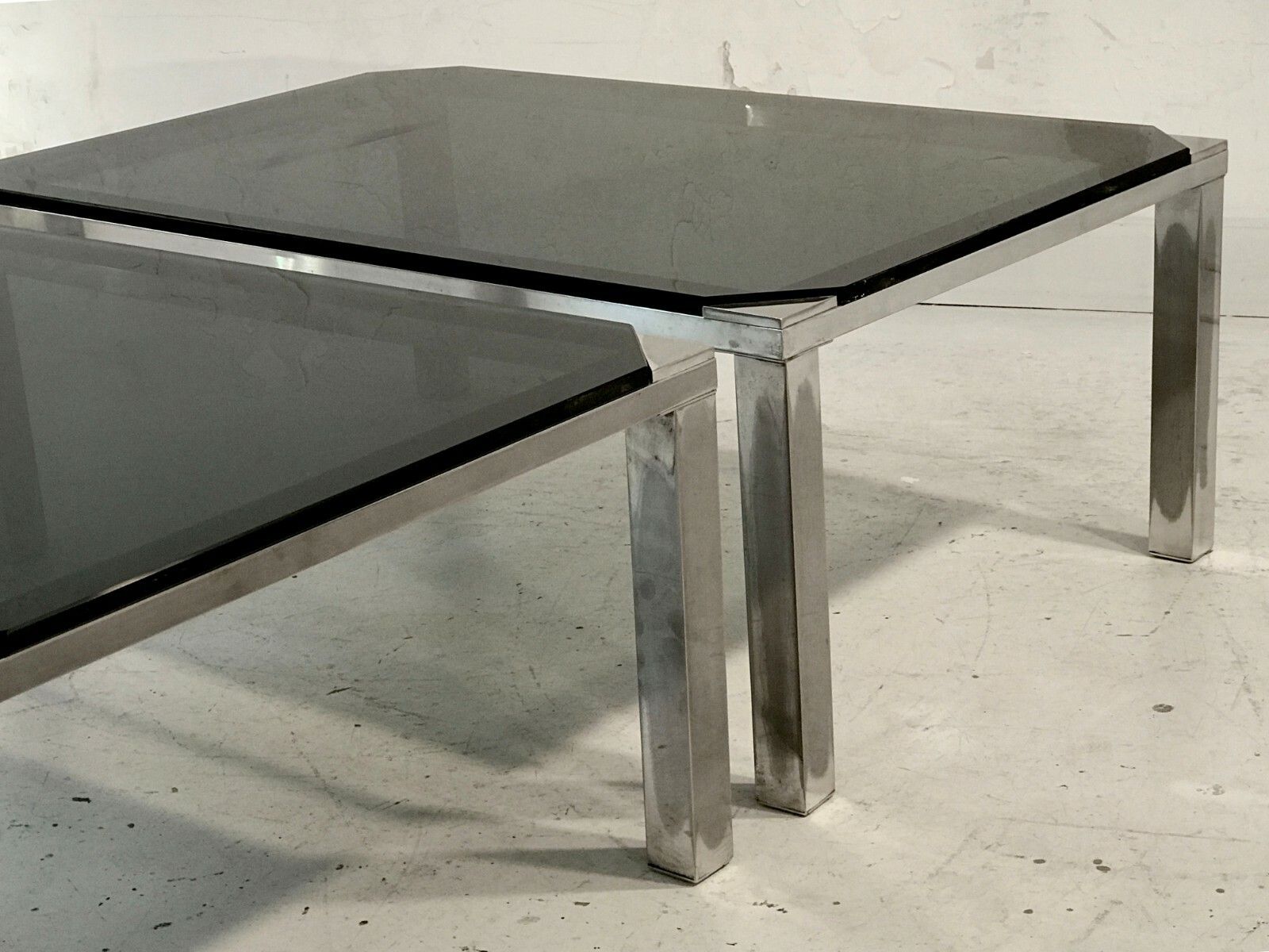 photo furniture 1970 House Jansen 2 Coffee Tables Art Deco Modernist Shabby Chic Silver Metal