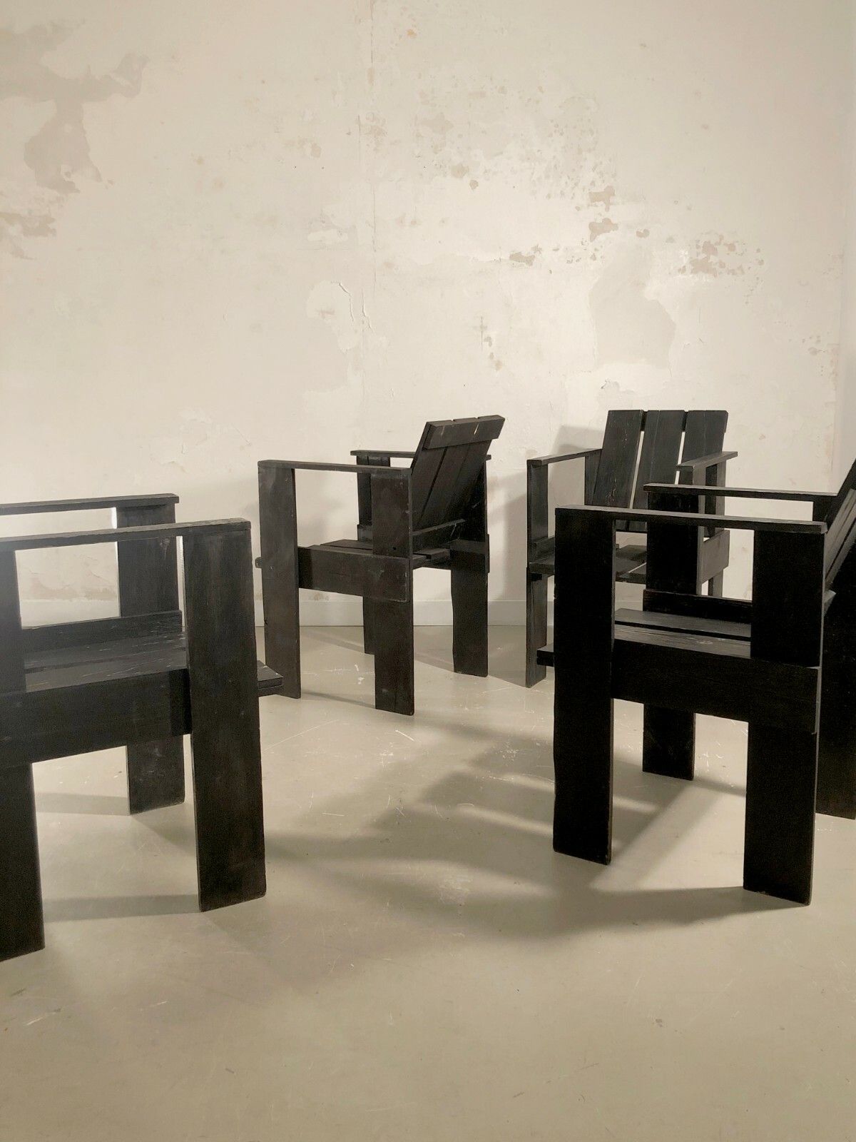 1970 Gerrit Rietveld 4 Chairs Crate Modernist Brutalist De Stijl Brutalist photo furniture