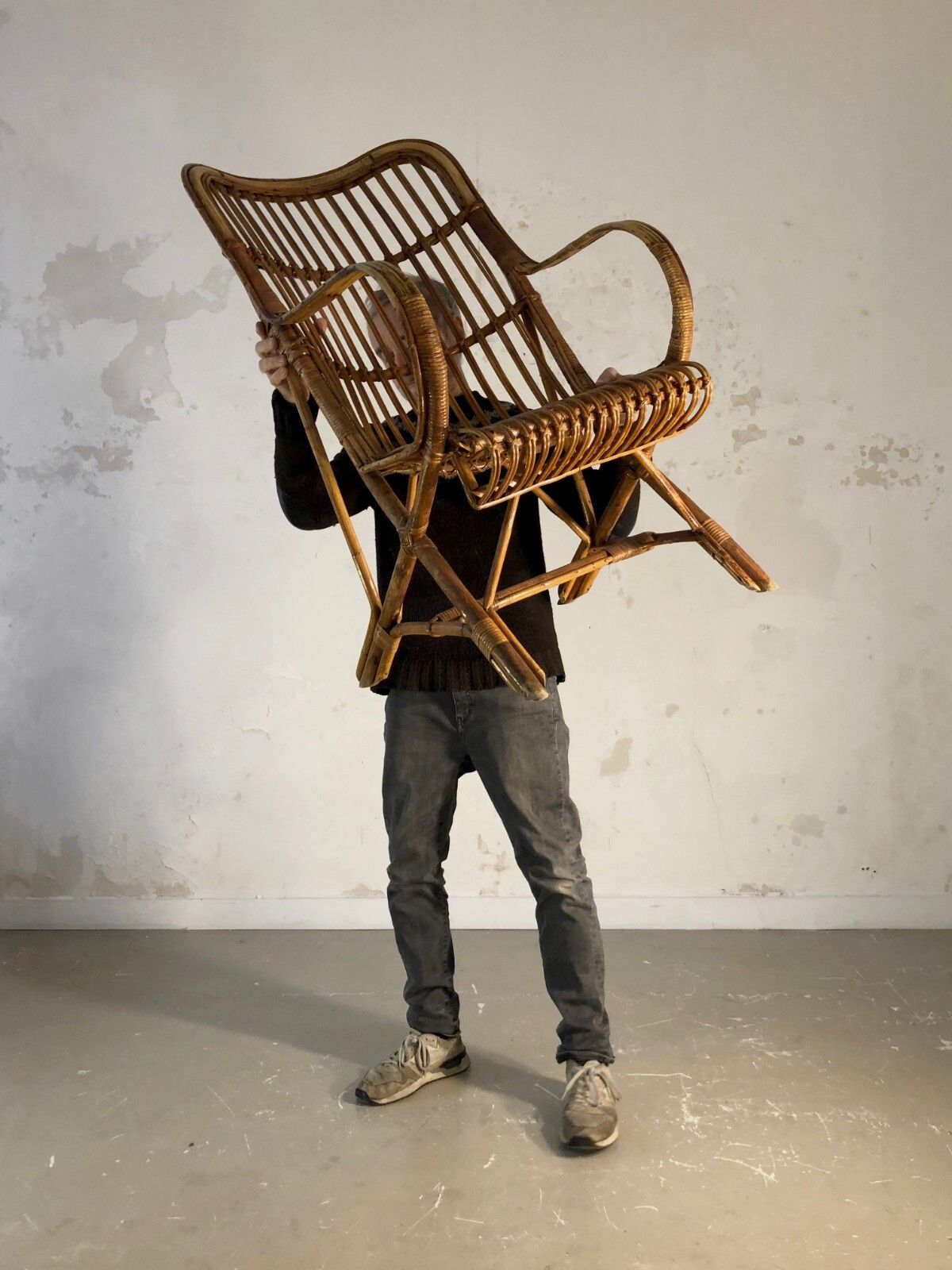 1950 Modernist Armchair Brutalist Shabby Chic Bamboo Rattan Sognot Audoux Minnet photo Furniture