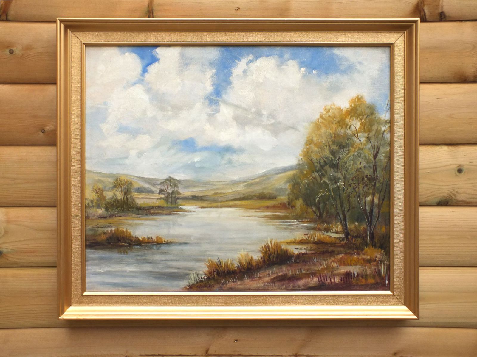 Large Vintage Original Framed Oil Painting River Landscape 21x25 Inches