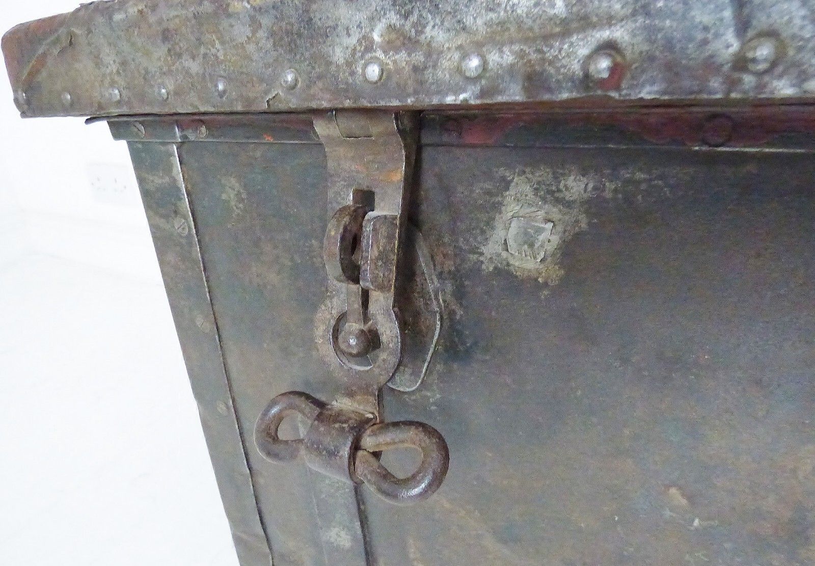 Antique French Lead & Wood Compagnie La Fere 1865 Battalion Trunk Storage Box photo furniture