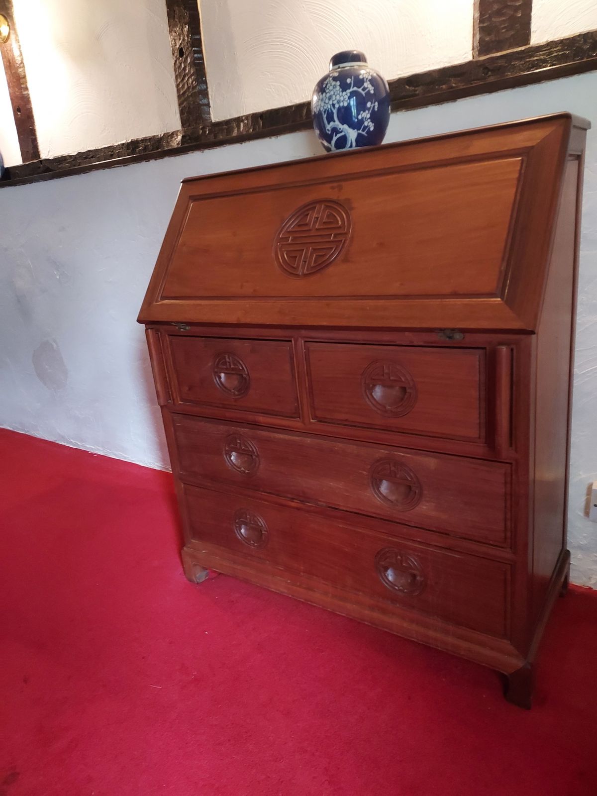 Hand Carved In Hong Kong   Solid Rosewood Writing Desk photo Furniture