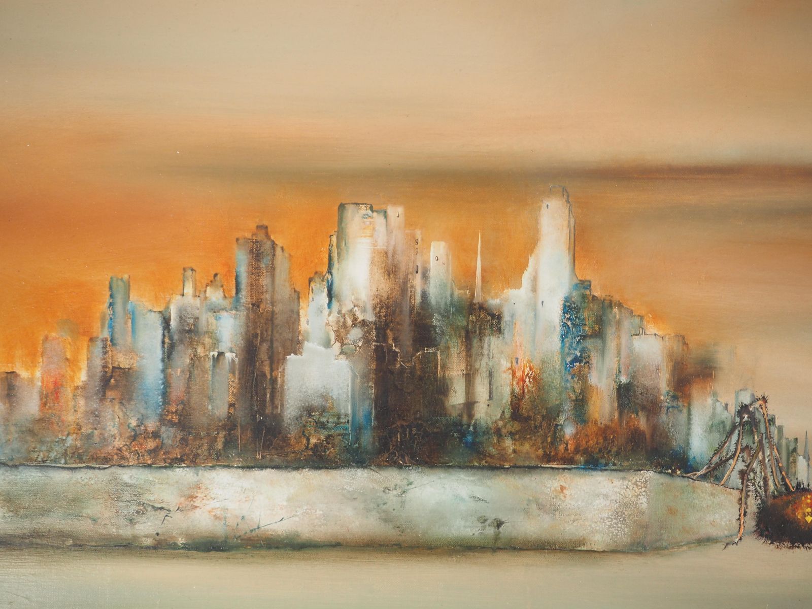 Bernard Louedin Fantasy : Spider On The City   Original Oil On Canvas, Handsigned 1970 photo 1719.0