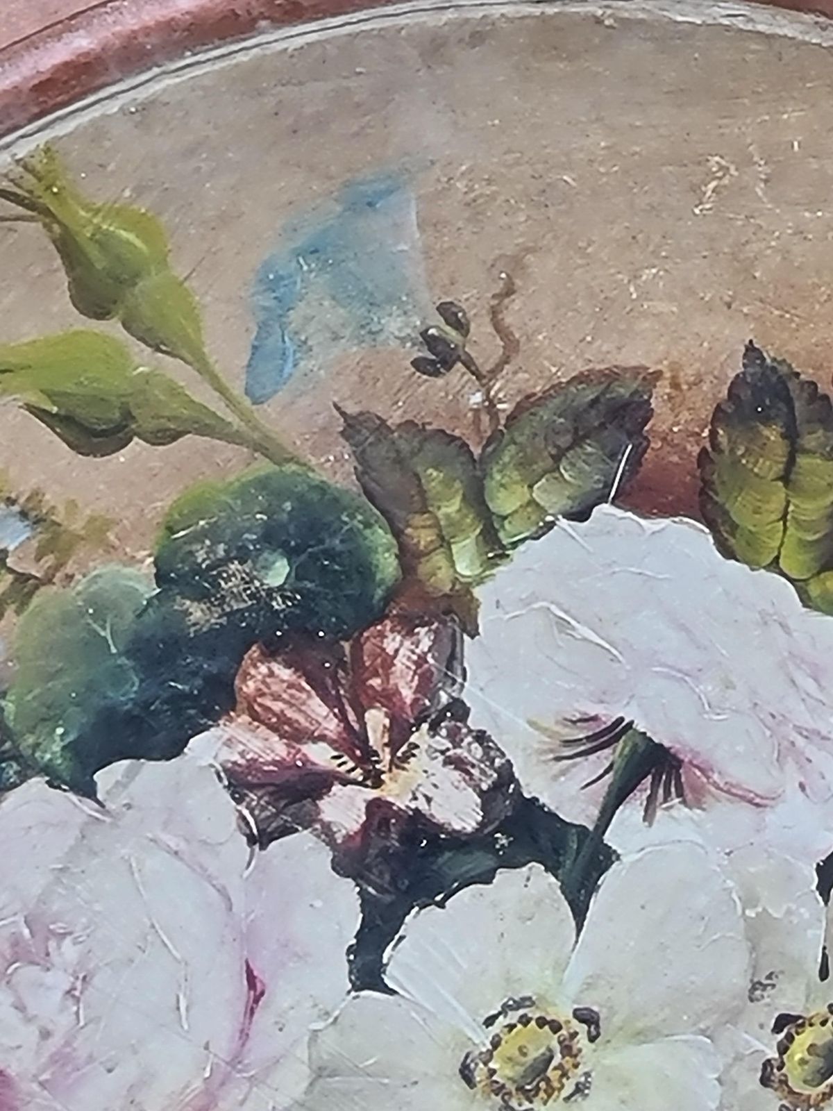 Hand Painted Terracotta Plaque, Longpark, Torquay, Basket Of Flowers photo vintage