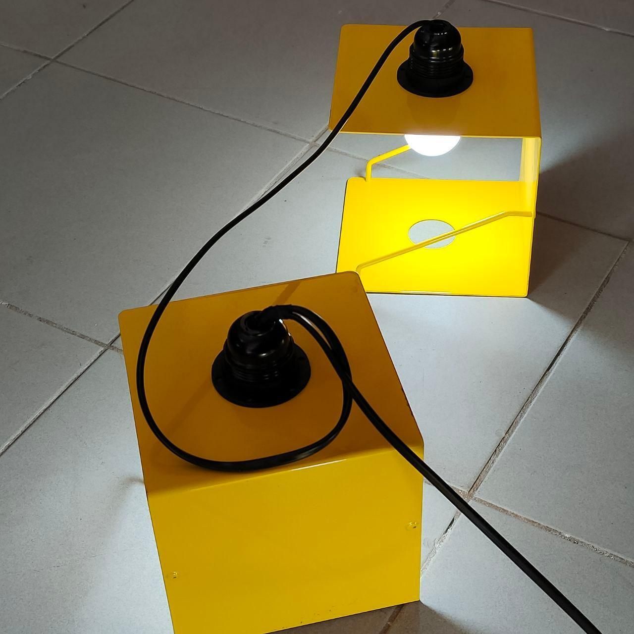 Industrial Modular Yellow Metal Table Lamp Five Lights, Italy, 1980s photo for sale