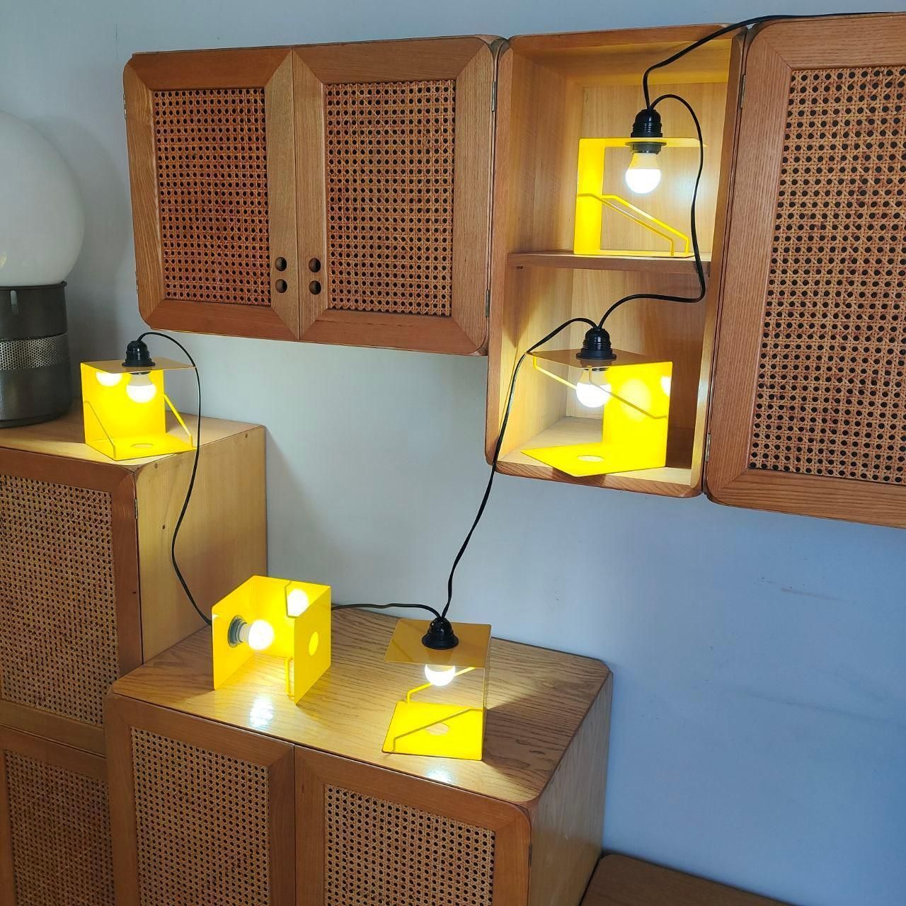 photo furniture Industrial Modular Yellow Metal Table Lamp Five Lights, Italy, 1980s