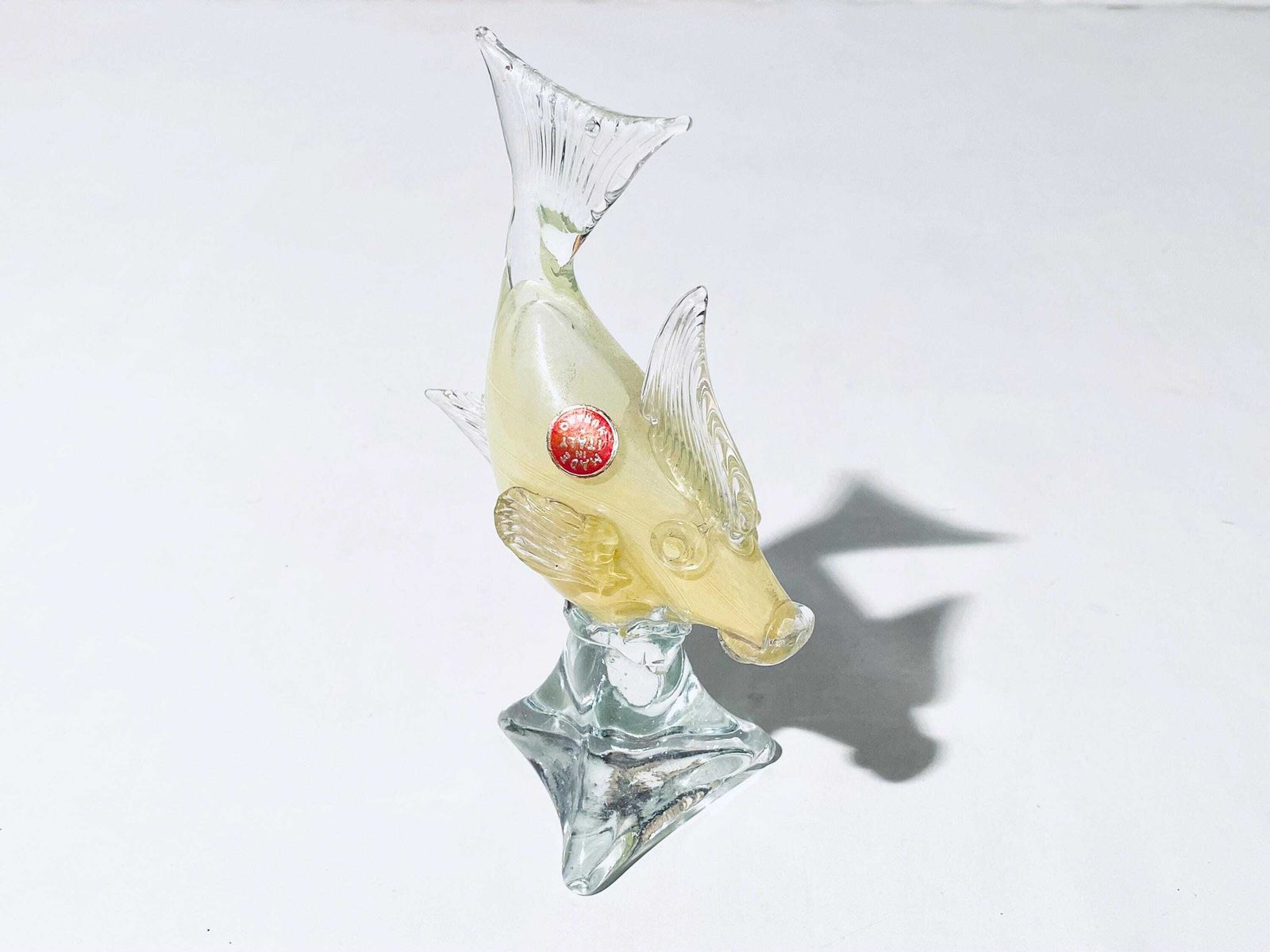 Yellow Murano Fish Art Glass Decoration Sculpture / Vintage 1960s Home Decor