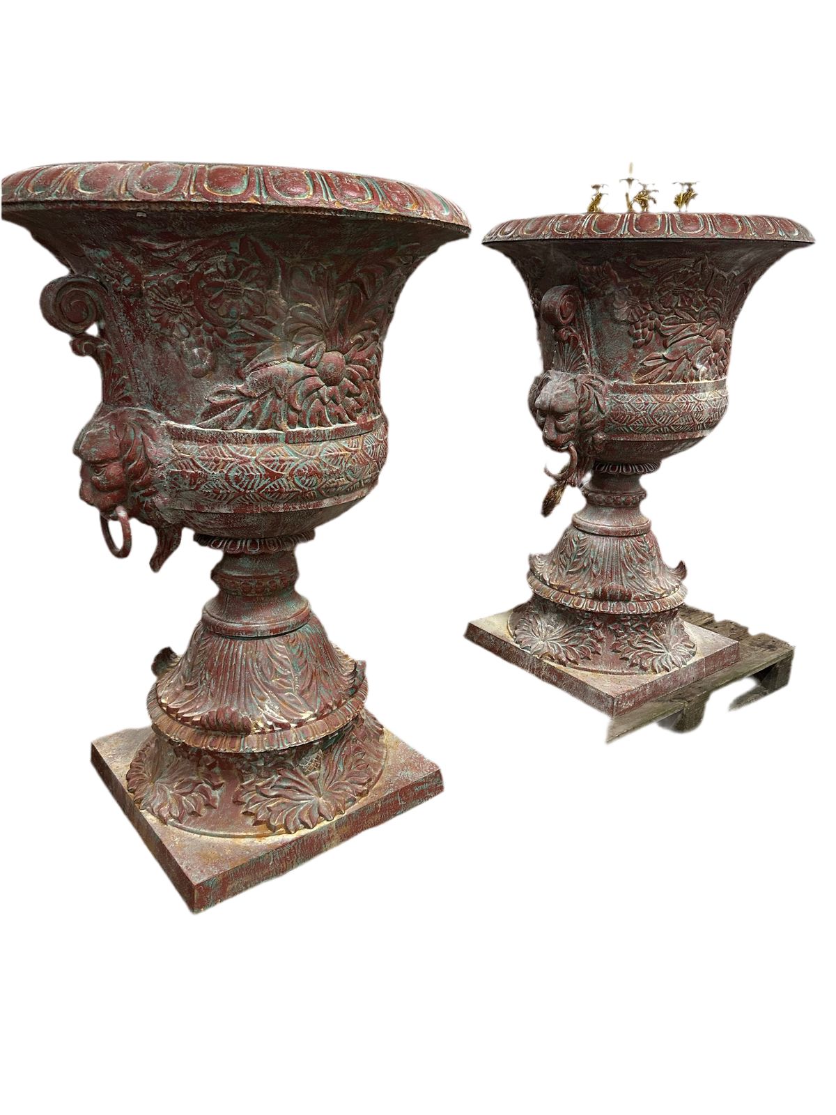 Huge, 5ft Original French Painted Cast Iron Urns, Pair