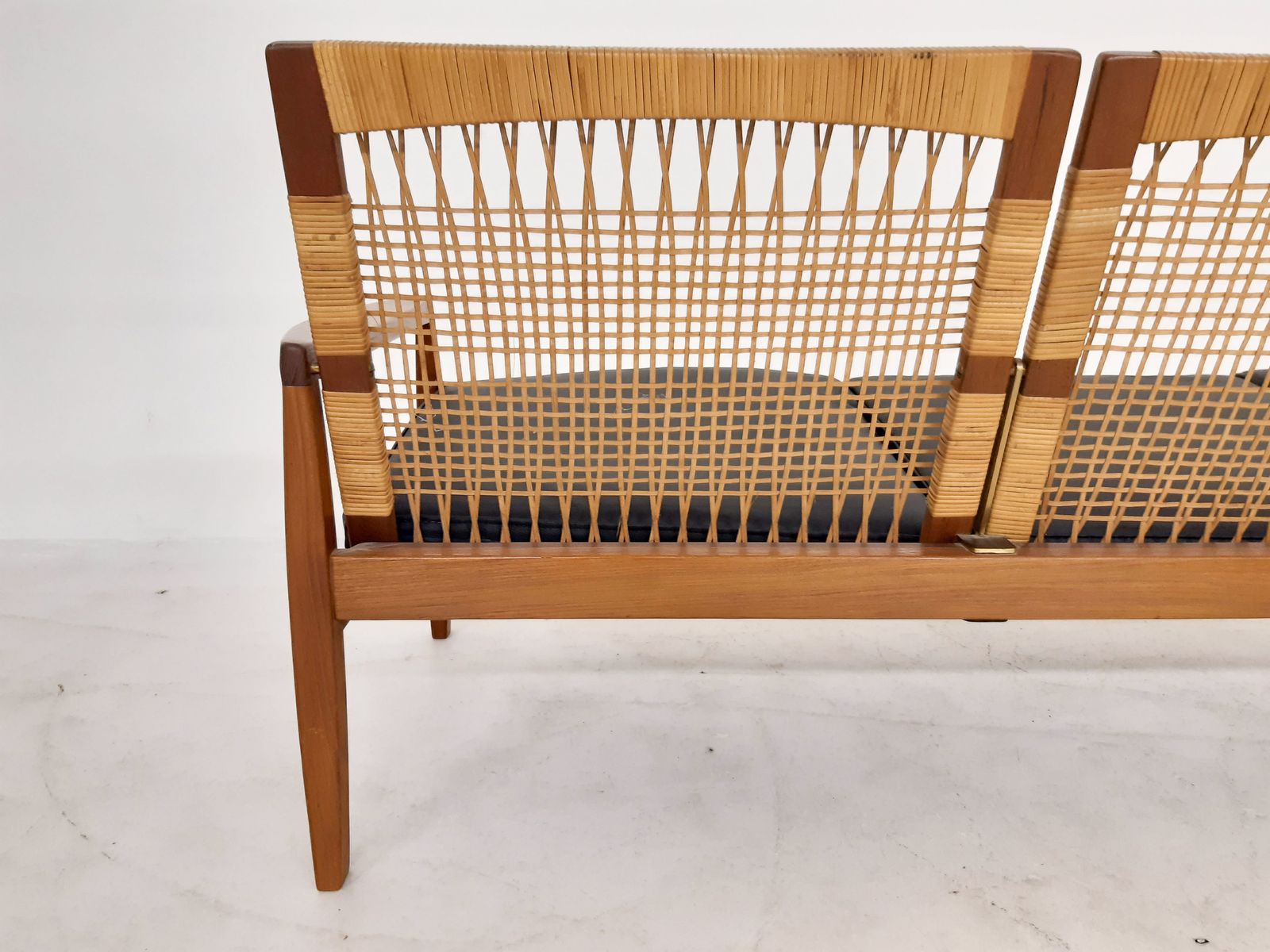 Hans Olsen For Brdr Juul Kristensen, Rattan Backed Sofa, Denmark 1950s photo vintage