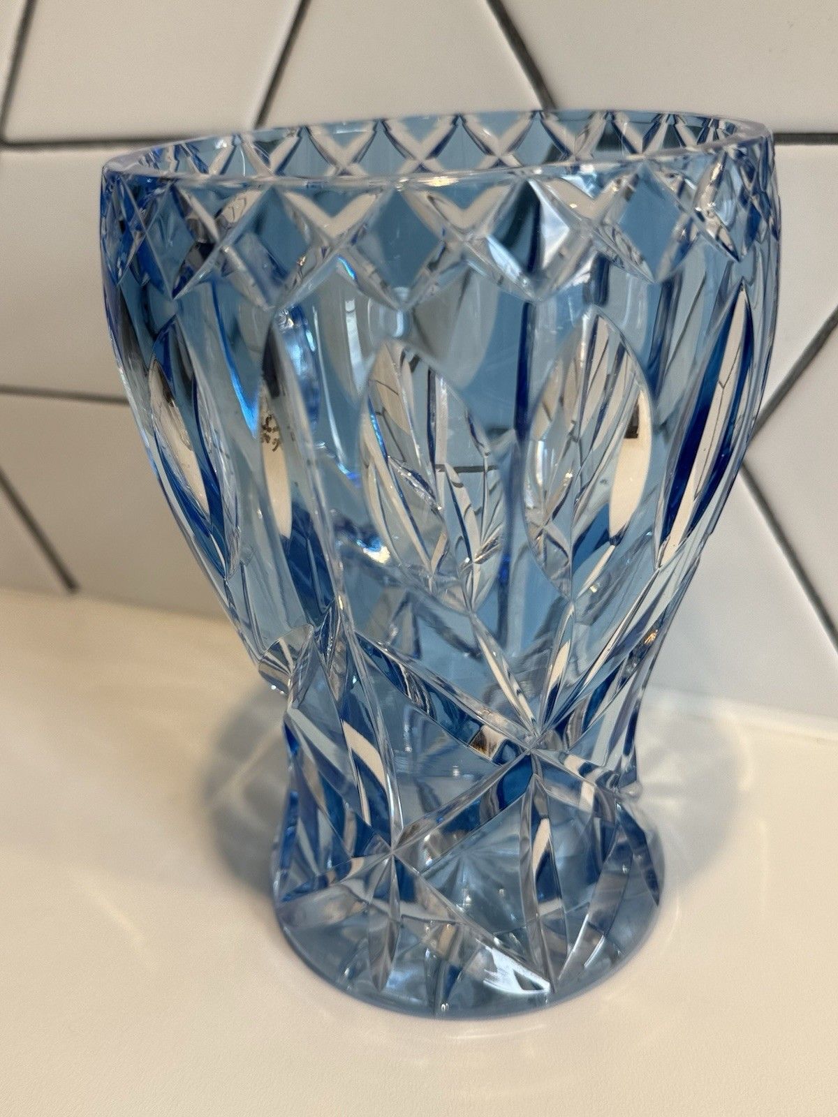 Midcentury Val St Lambert Cobalt Blue Crystal Vase C.1960 photo for sale