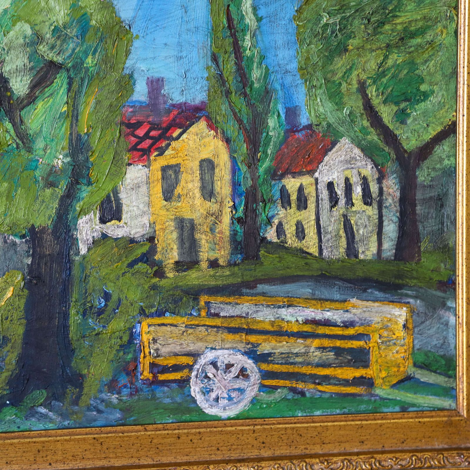 1940s English Naïve Farm Scene Oil Painting   Timeless Rural Charm photo 475.0