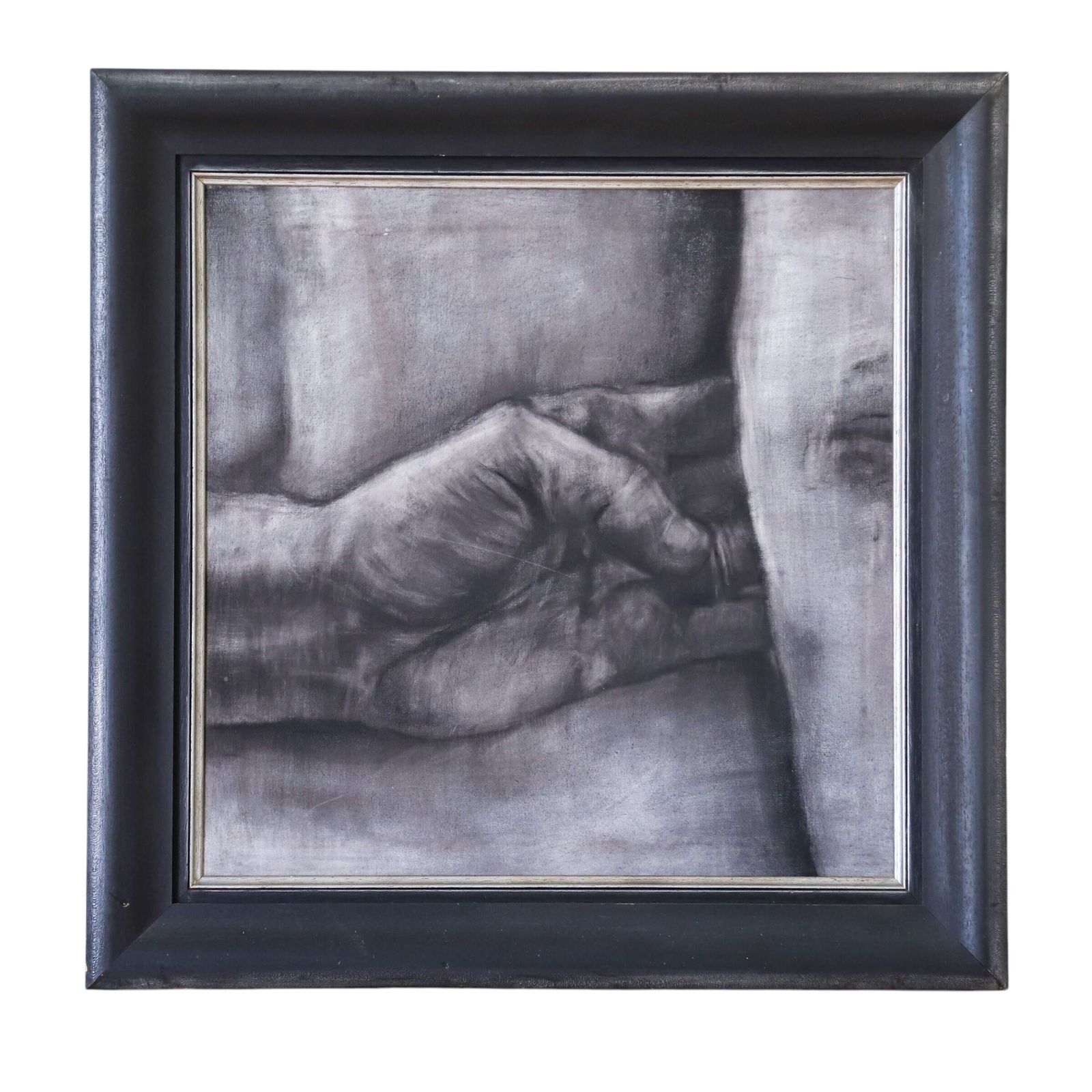 Charcoal Study Of Hands & Back By Helen Martin, English Artist In A Dramatic Black Frame
