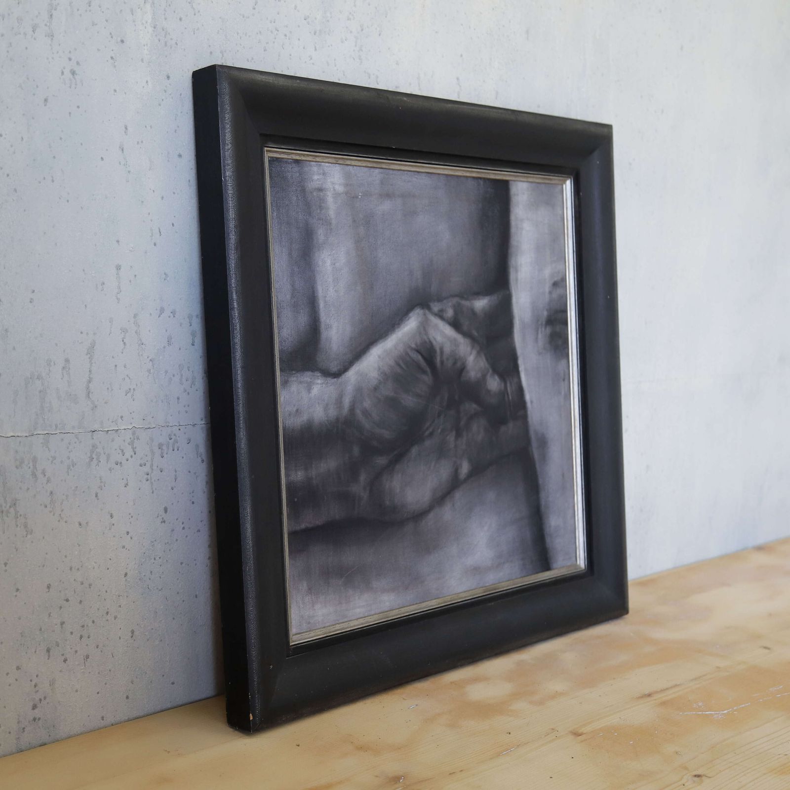 Charcoal Study Of Hands & Back By Helen Martin, English Artist In A Dramatic Black Frame photo 595.0