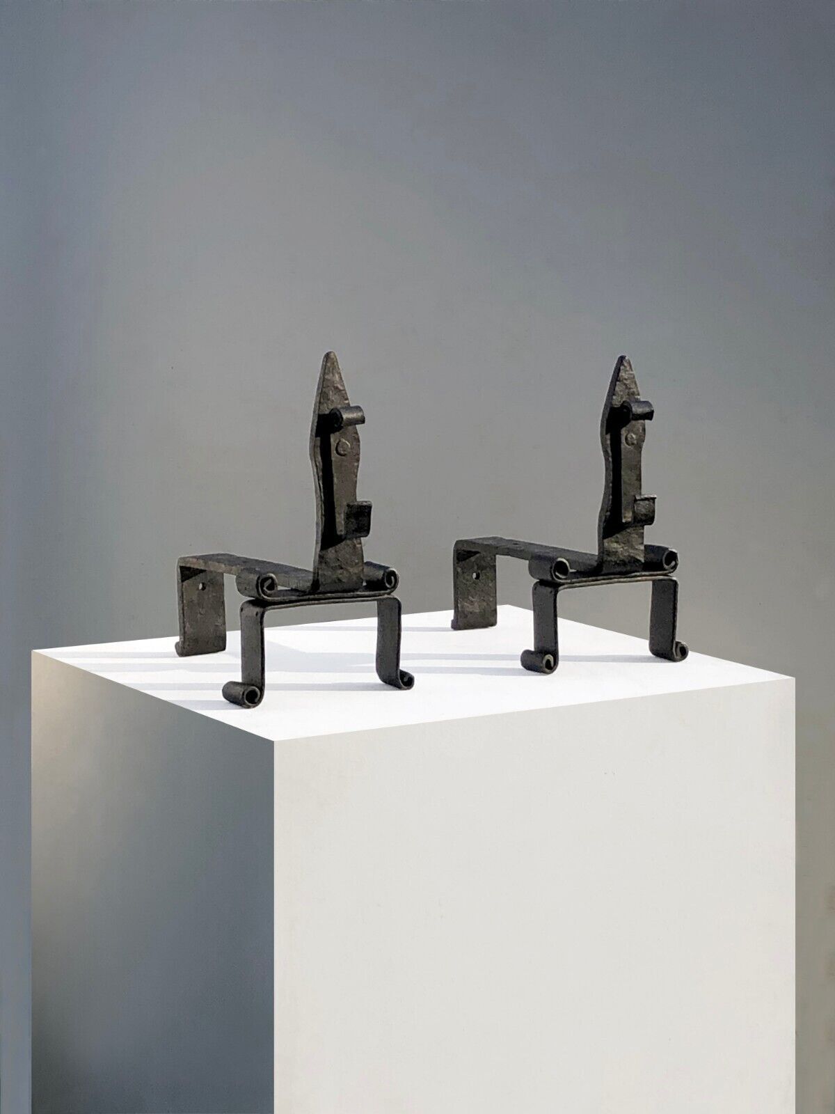 1960 Chenets Andirons Minimalist Brutalist Moderniste Cheminee Arts Du Feu