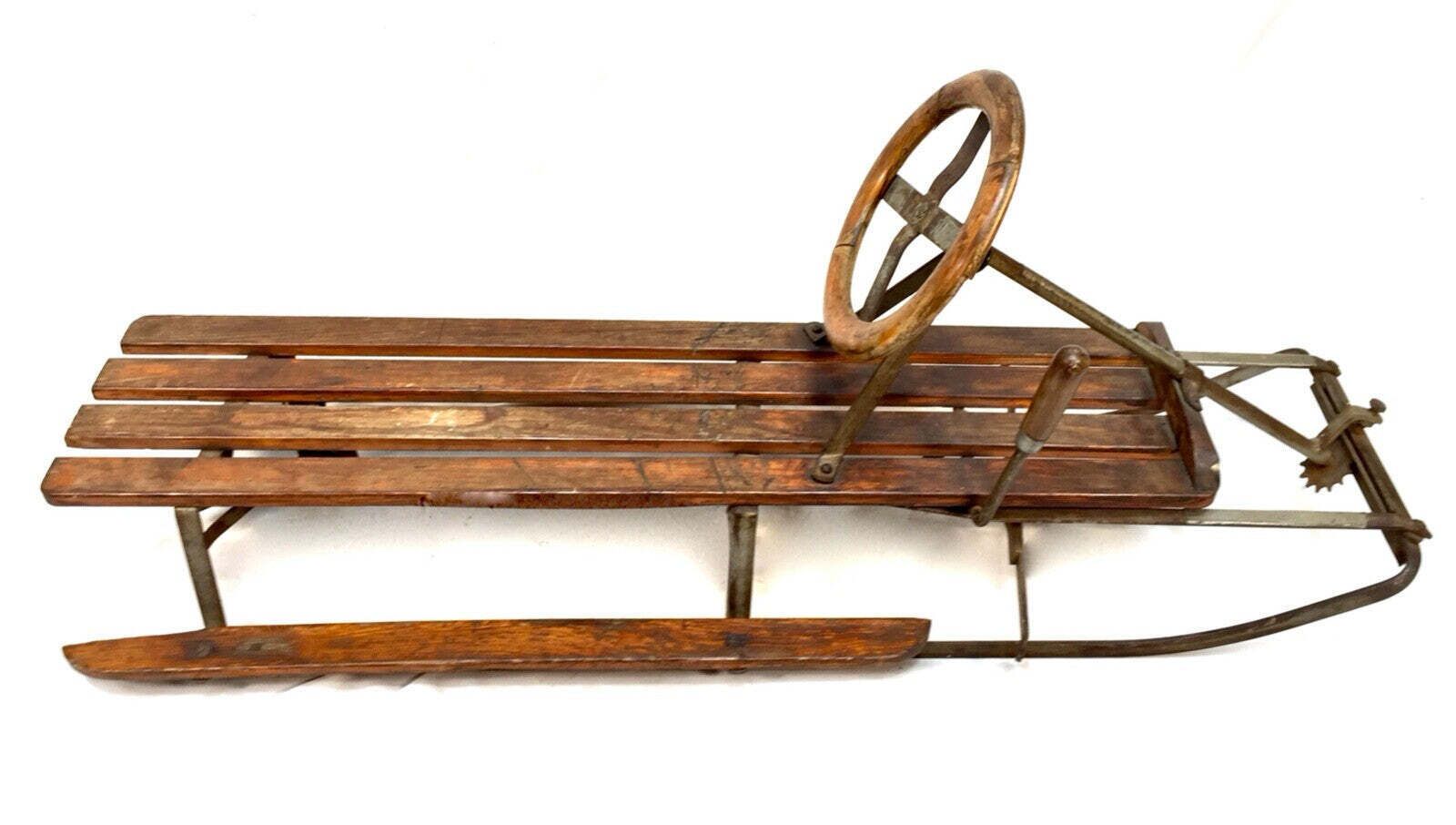 Antique 1940s Childs Wooden Sleigh / Sledge / Vintage Toy / 20th Century photo buy