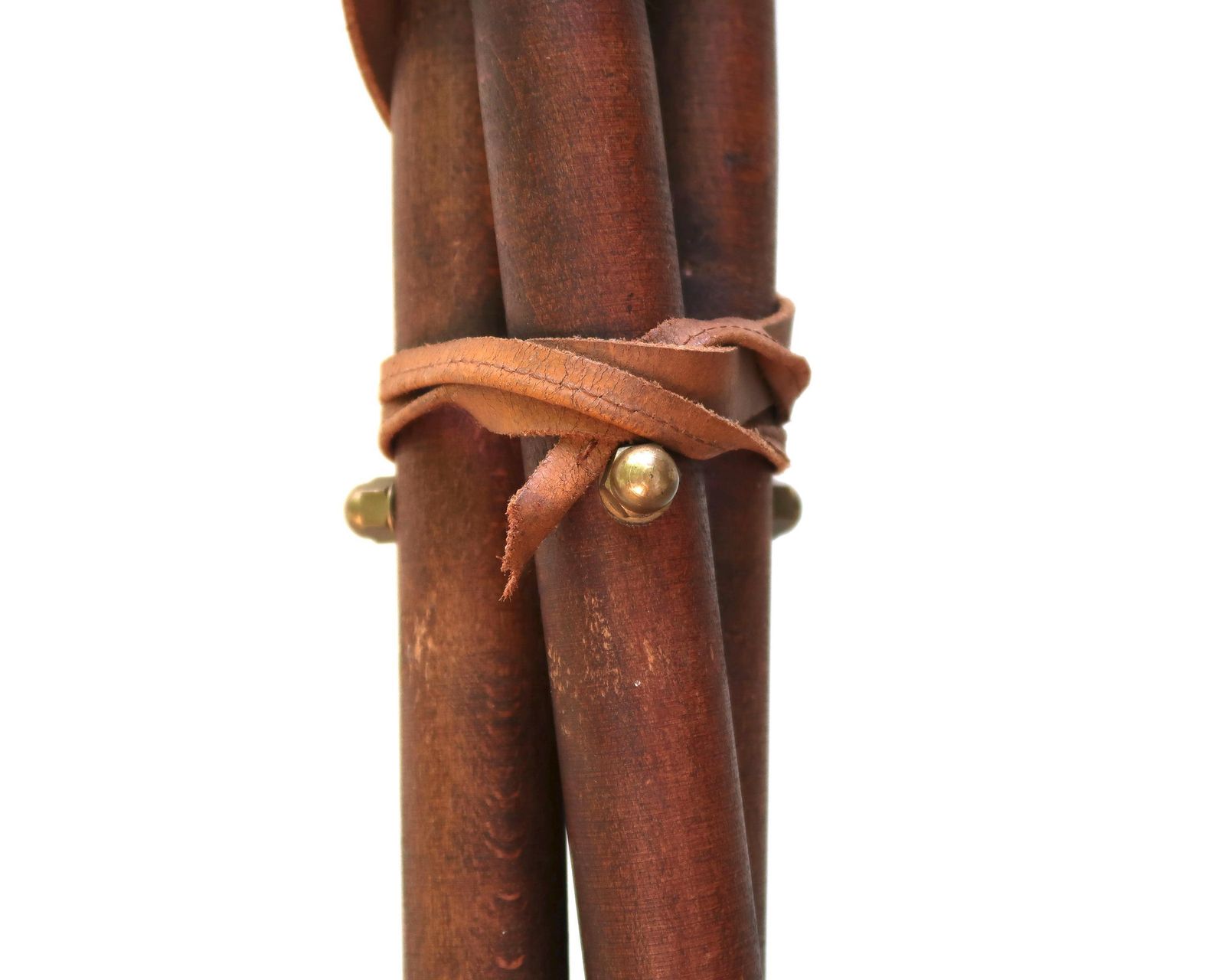 Tripod Wood And Leather Folding Stool, 1950s / Cow Boy, Fishing, Hunting, Camper, Camping, Cottage Furniture photo vintage
