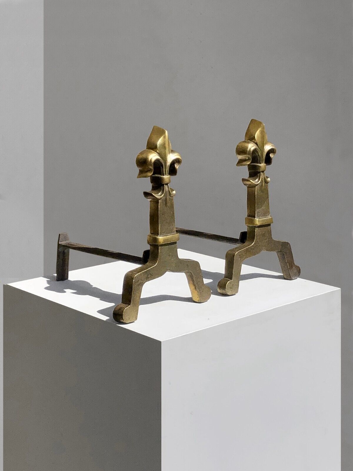 1950 Fleur De Lys Andirons Neo Classical Habby Chic Fire Arts
