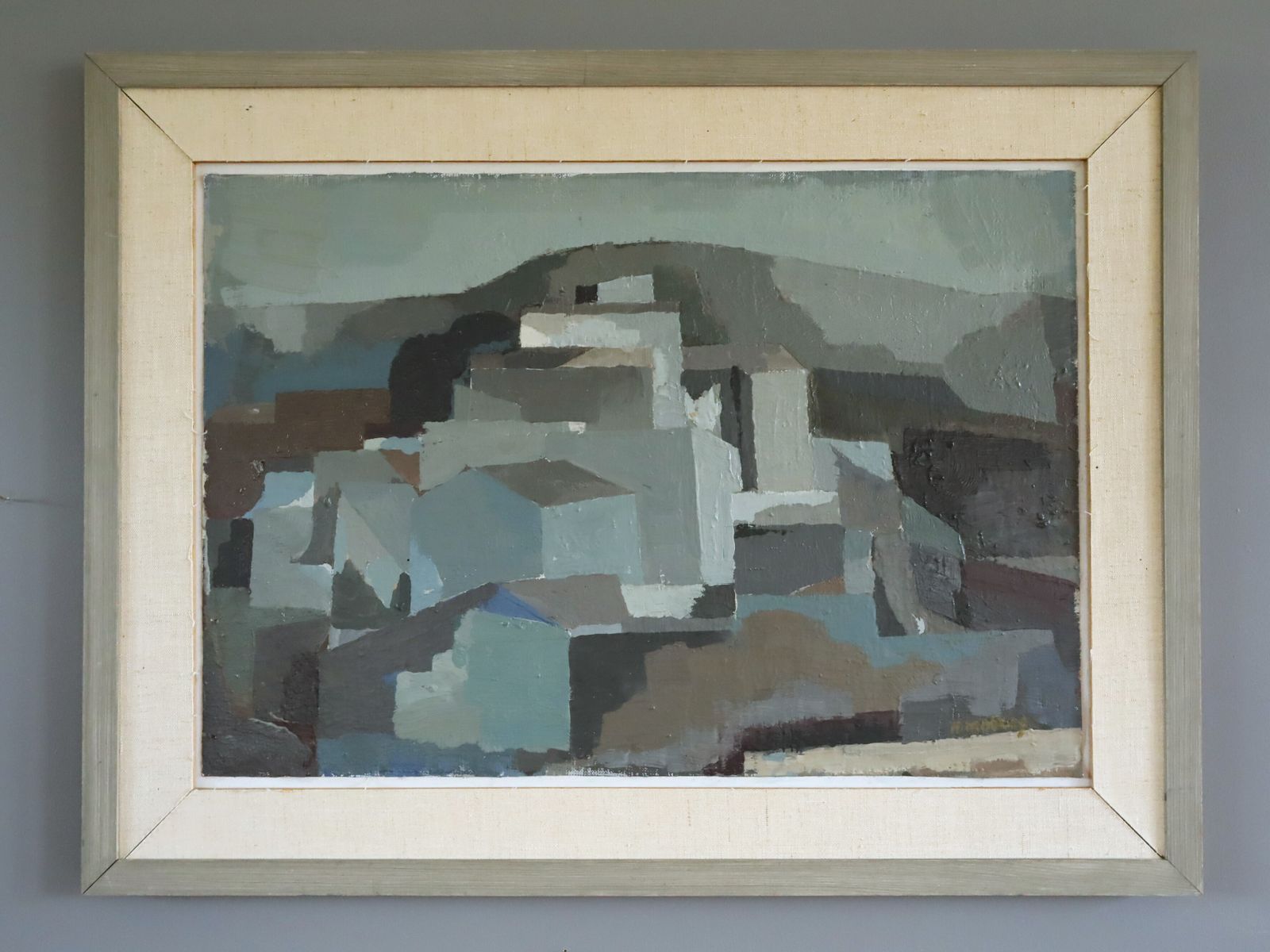 Urban Blocks  Oil Painting, Mid 20th Century