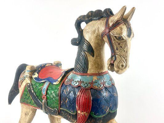 Carved Hand Painted Wooden Horse, 19th Century photo for sale