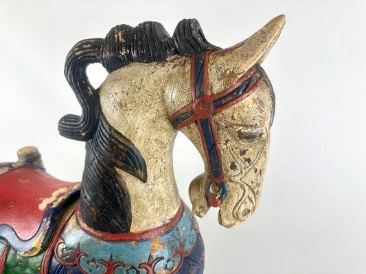 Carved Hand Painted Wooden Horse, 19th Century photo vinterior
