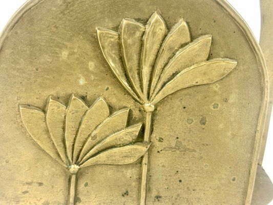 photo furniture Brutalist Brass Magazine Rack With Floral Elements, 1970s