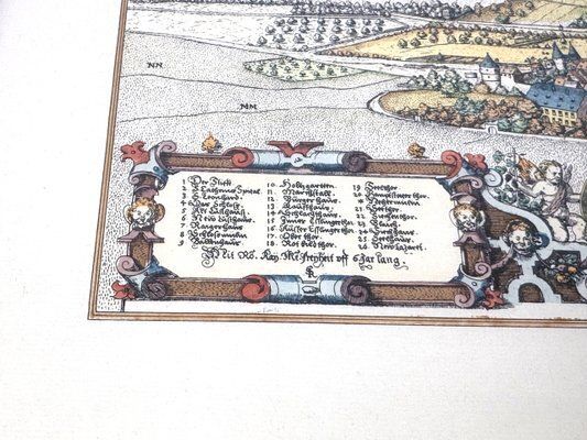 Jonathan Sauter, After Jonathan Sauter, View Of Stuttgart In 1592, Colored Copperplate Engraving, 1960s, Framed photo vintage