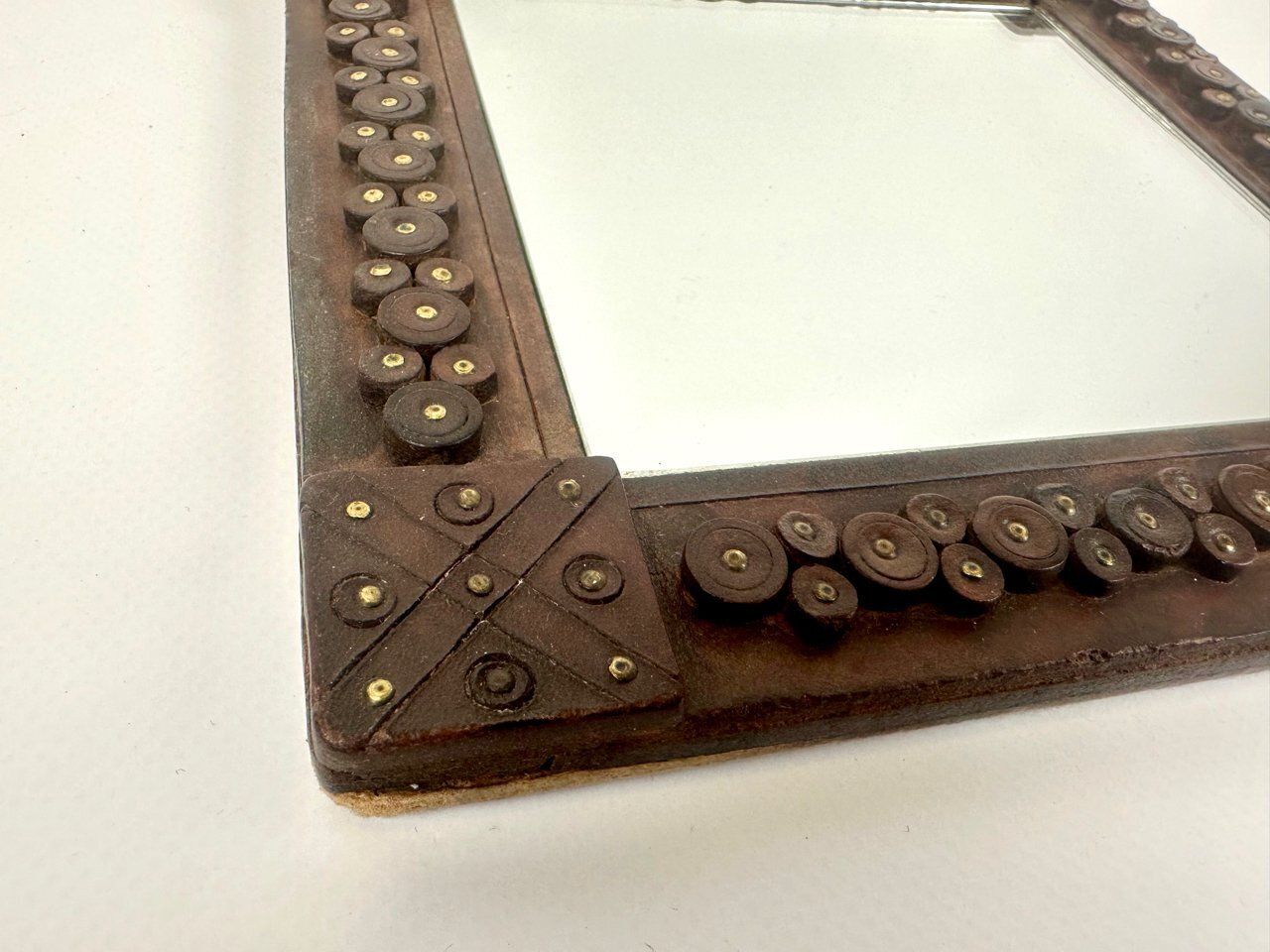 Hungarian Folk Art Leather Framed Mirror, 1960s photo 140.0