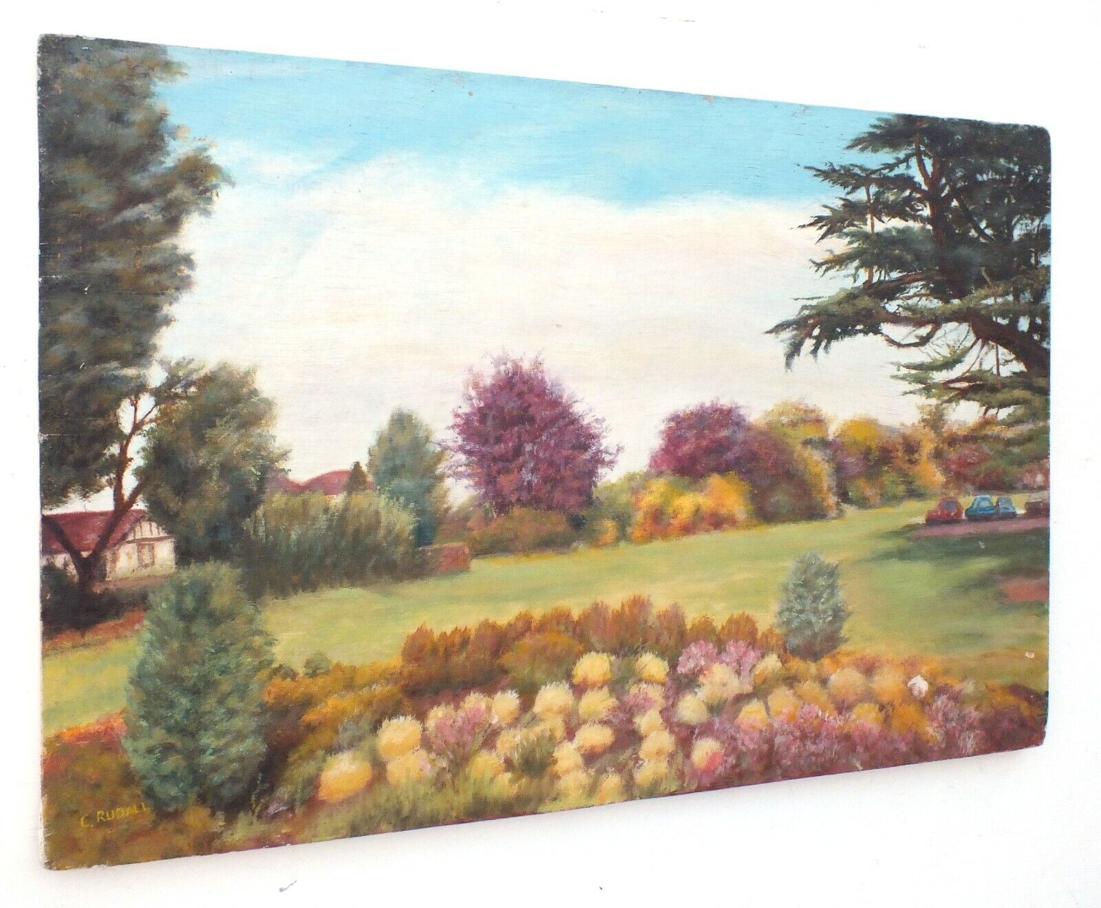 English Landscape Oil Painting Original Unframed Signed Country Garden Scene photo 102.0
