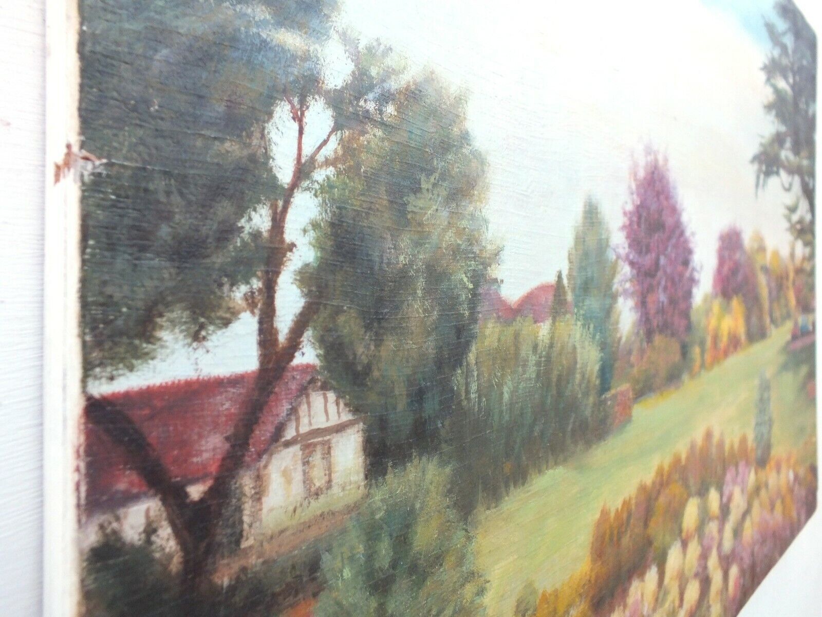 English Landscape Oil Painting Original Unframed Signed Country Garden Scene photo vintage
