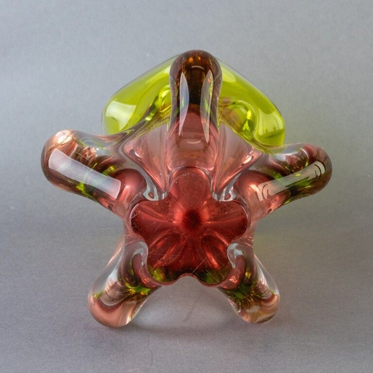 Bohemian Hand Blown Amber Glass Vase In Manner Of Murano photo furniture