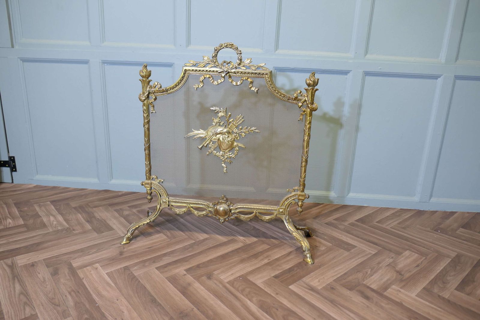 A Superb French Brass Rococo Fire Guard, Spark Screen photo for sale