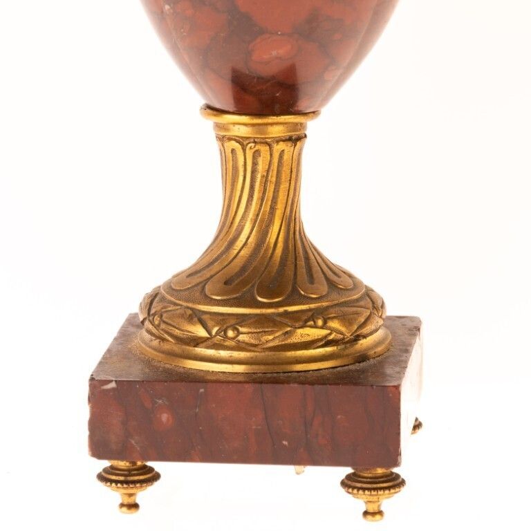 Antique French Pair Of Rouge Marble & Bronze Satyrs Table Lamps photo vintage