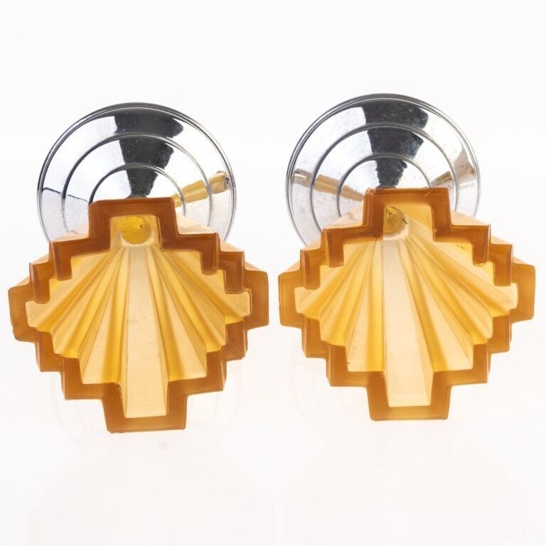 Pair Of Art Deco Amber Glass Vases photo for sale