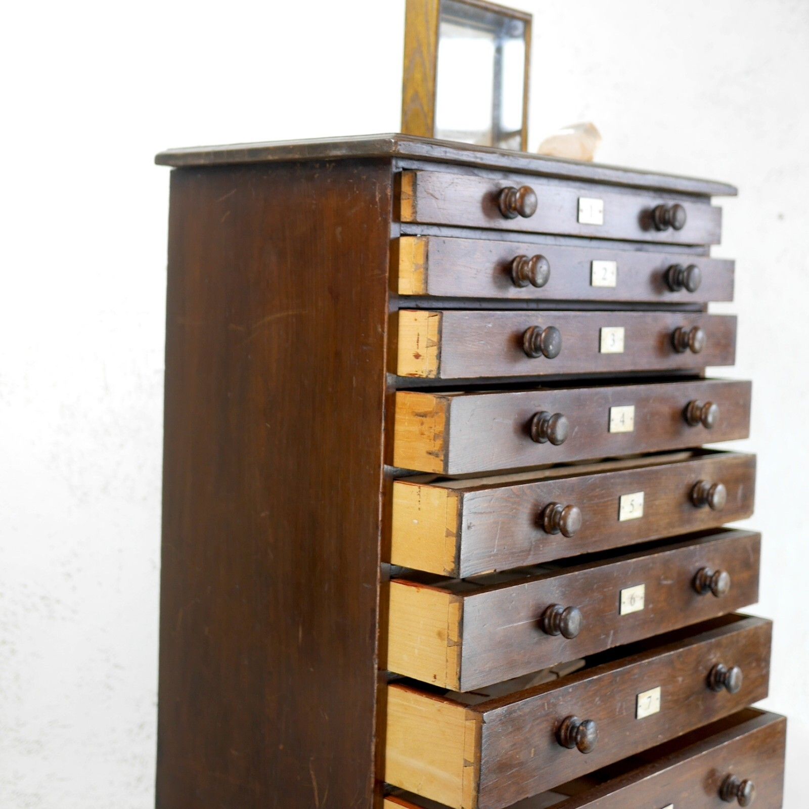 photo vinterior Antique 19th Century Specimen Museum Sample Display Cabinet Bank Drawers #102902
