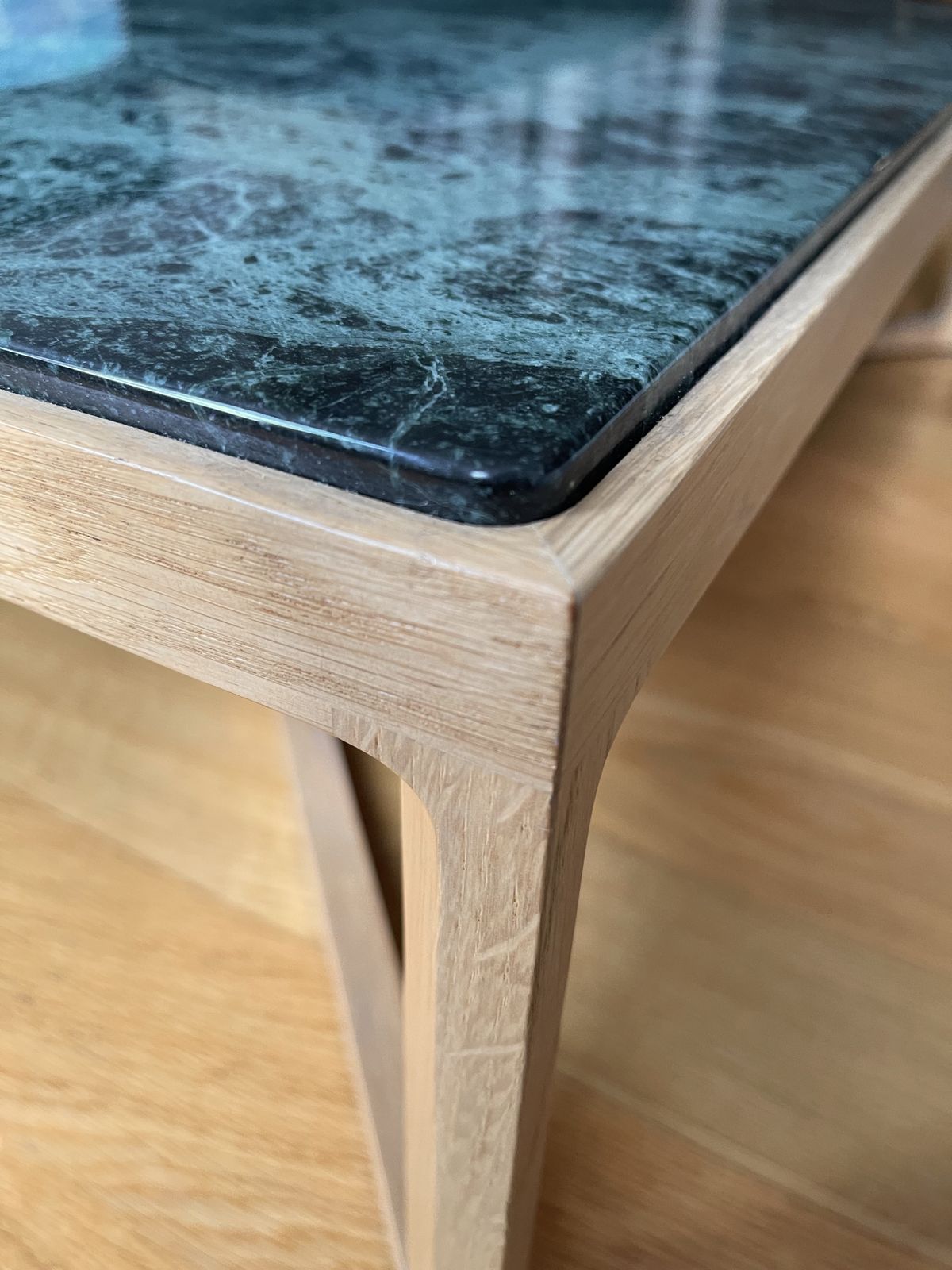 Knoll Krusin Coffee Table   Natural Oak Base With Verdi Alpi Marble Top photo for sale