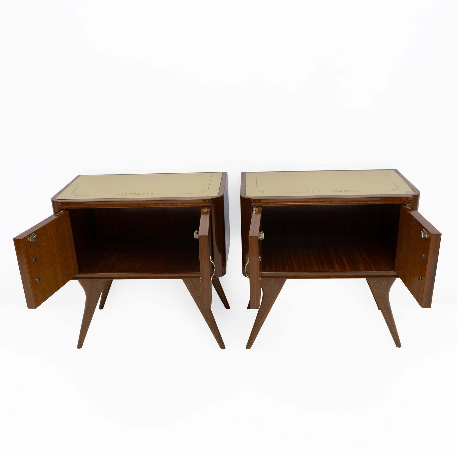Pair Of Mid Century Modern Italian Walnut And Thuja Root Nightstands, 1950s photo vinterior