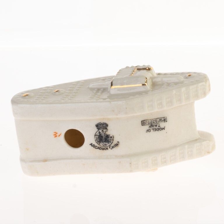 Antique Arcadian Porcelain Model Of Tank photo for sale