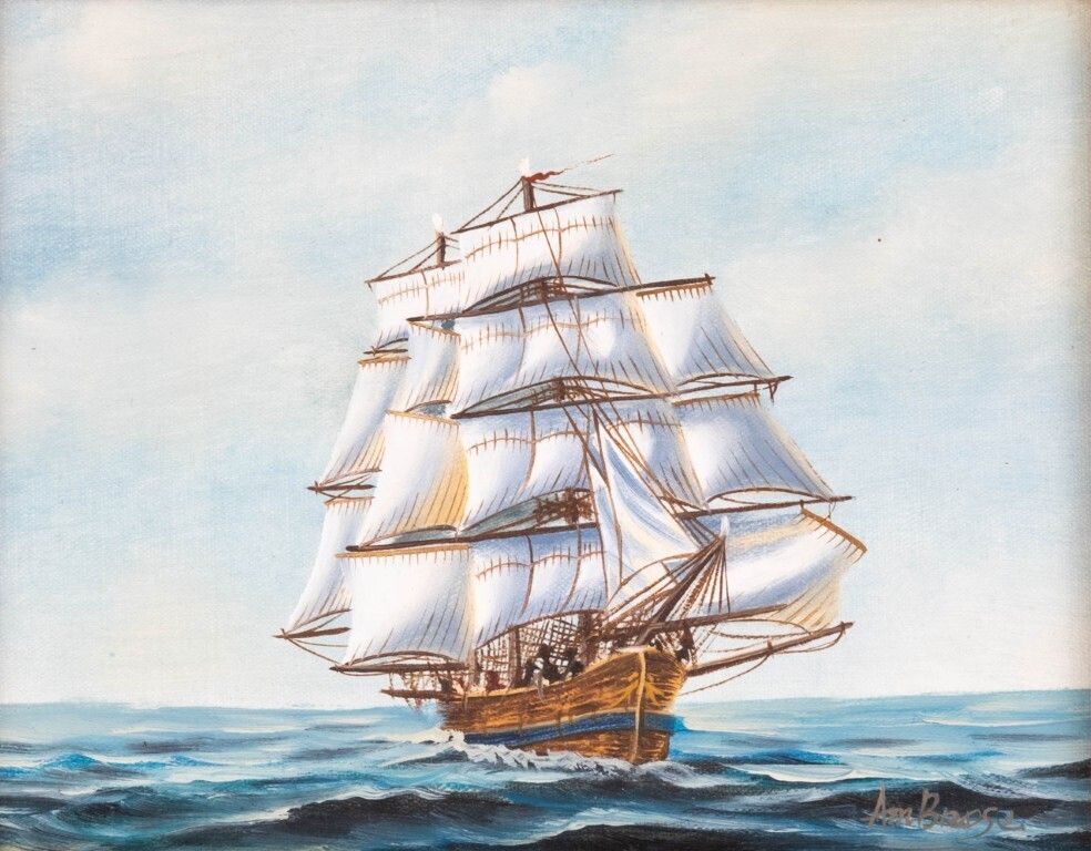 John Ambrose Rsma (1931 2010) Signed Nautical Maritime Ship Oil Painting On Canvas