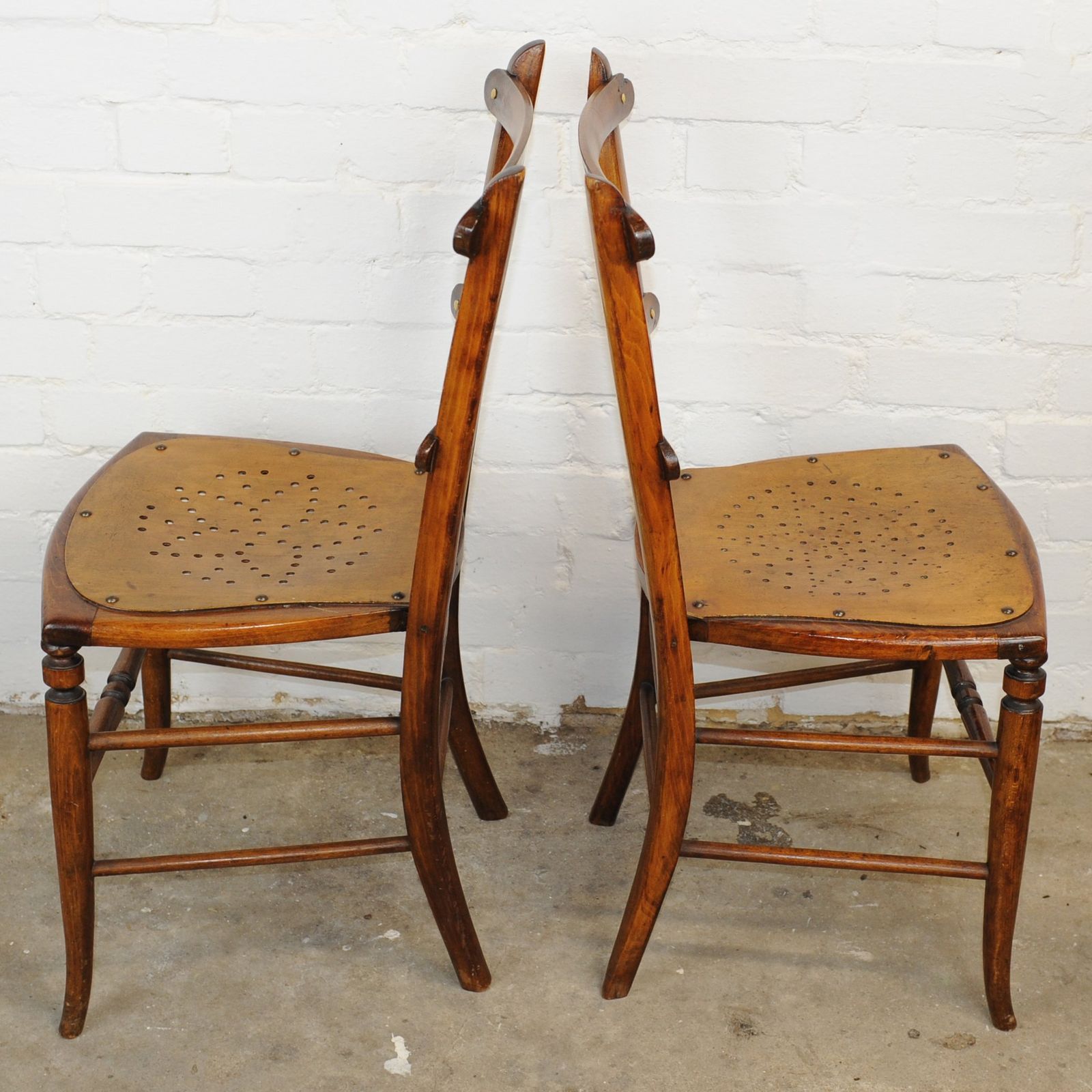 Luterma Estonia Vintage Punched Seat Wooden Dining Chairs, Set Of 2 photo 195.0