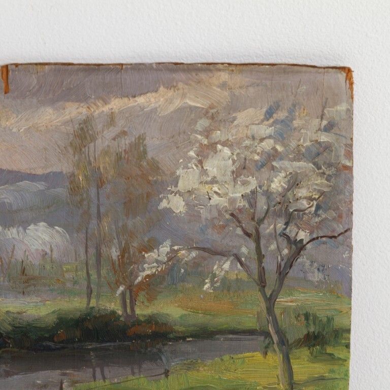 J Lagasse Signed Antique Landscape Oil Painting On Panel photo for sale