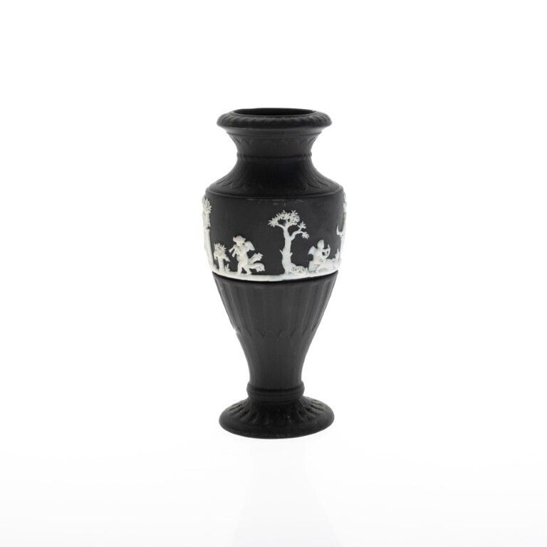 Wedgwood Black Jasperware Ceramic Porcelain Baluster Bas Relief Vase photo furniture