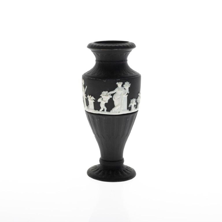Wedgwood Black Jasperware Ceramic Porcelain Baluster Bas Relief Vase photo for sale