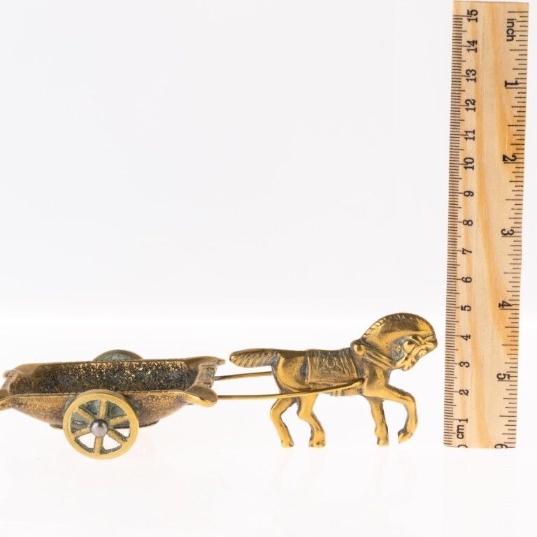 Antique Brass Horse Drawn Cart Figure photo for sale