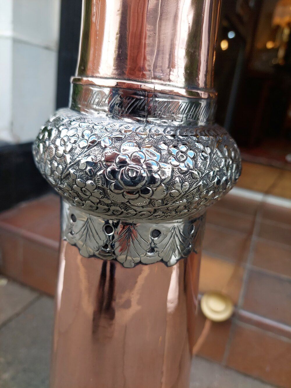 19thc Tibetan Ceremonial Copper Horn Standard Lamp photo Lighting