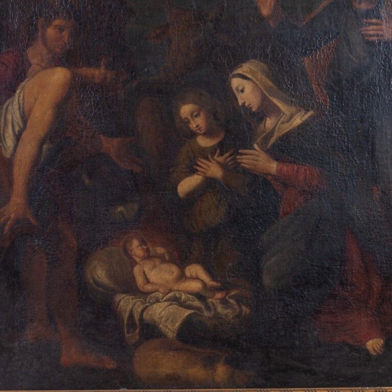 Huge Mid 17th Century Old Master Oil Painting On Canvas Depicting The Nativity photo furniture