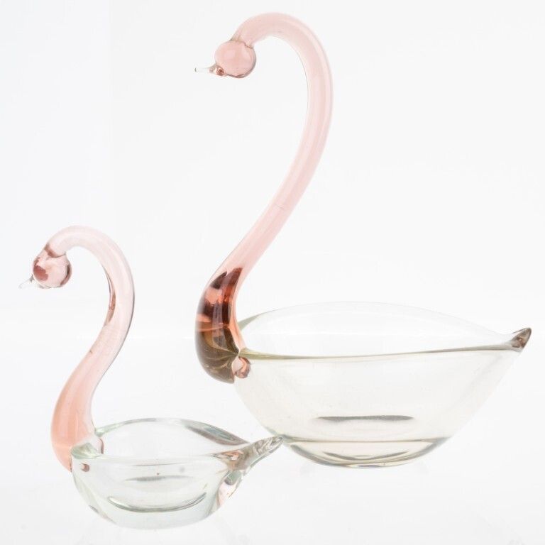 Pair Of Murano Hand Blown Venetian Glass Swan Bowls photo furniture
